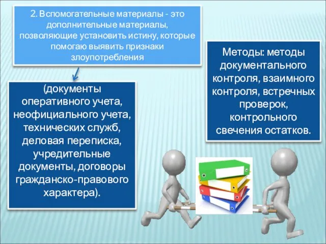 2. Вспомогательные материалы - это дополнительные материалы, позволяющие установить истину, которые