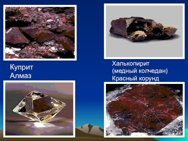 Куприт Алмаз Халькопирит (медный колчедан) Красный корунд