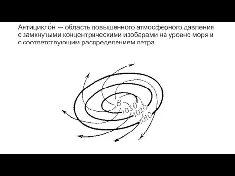 Антицикло́н — область повышенного атмосферного давления с замкнутыми концентрическими изобарами на