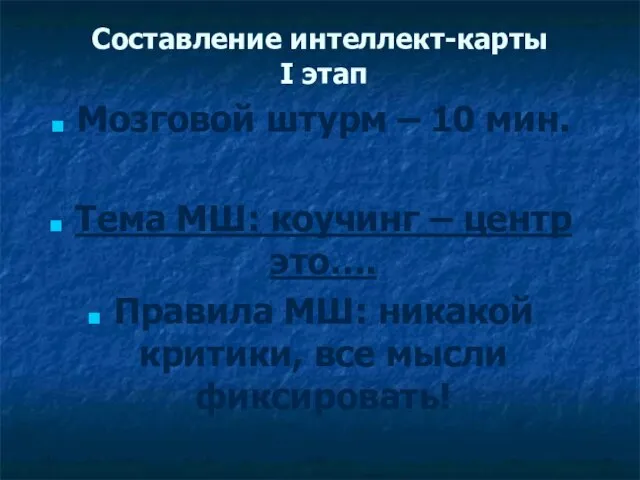 Составление интеллект-карты I этап Мозговой штурм – 10 мин. Тема МШ: