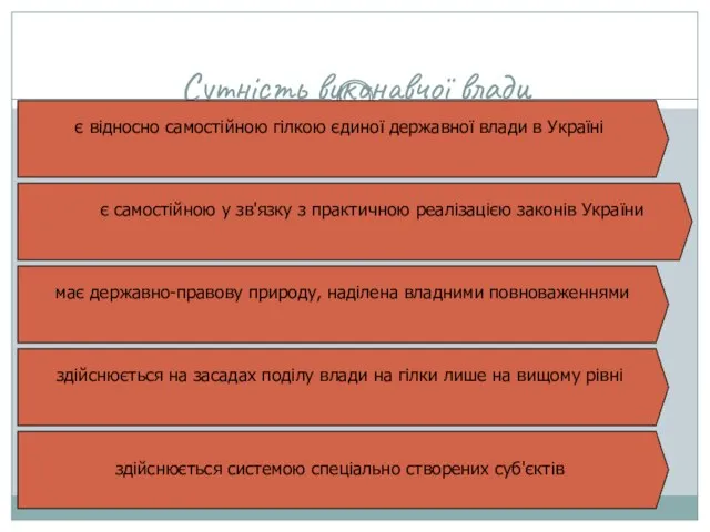 Сутність виконавчої влади є відносно самостійною гілкою єдиної державної влади в