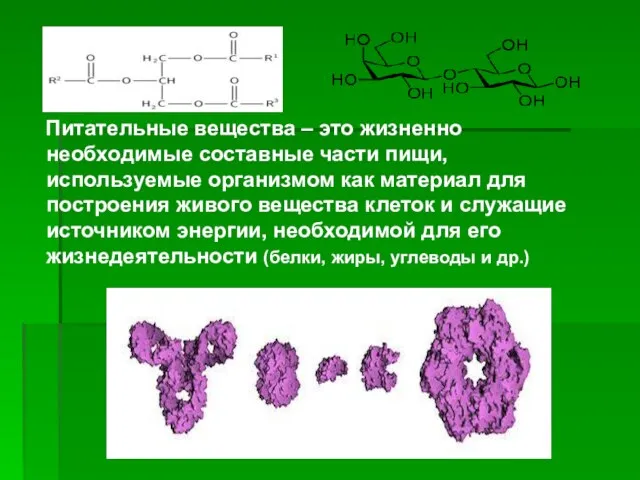 Питательные вещества – это жизненно необходимые составные части пищи, используемые организмом