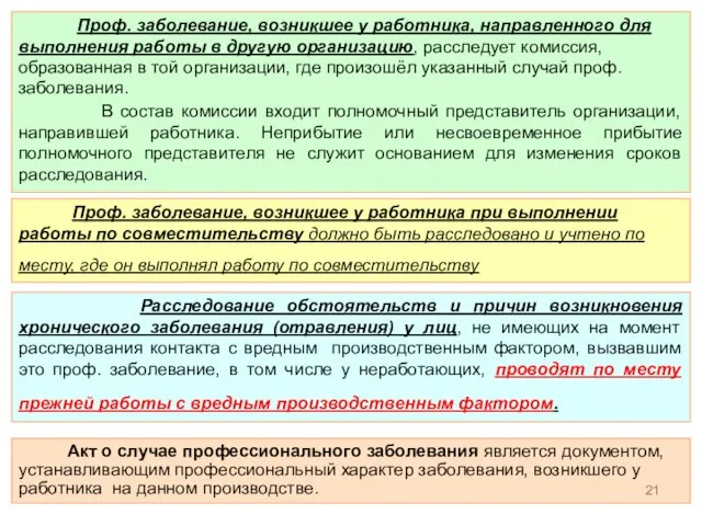 Проф. заболевание, возникшее у работника, направленного для выполнения работы в другую