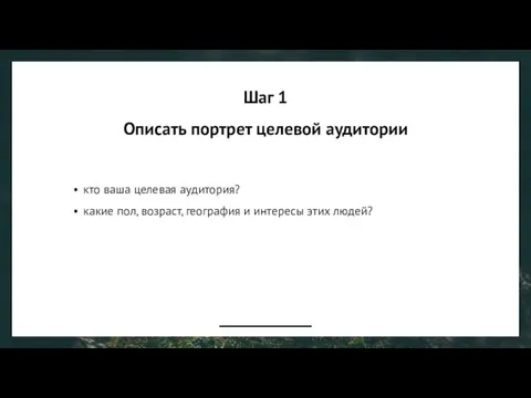 Шаг 1 Описать портрет целевой аудитории кто ваша целевая аудитория? какие