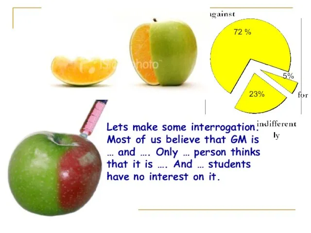 72 % 23% 5% Lets make some interrogation. Most of us