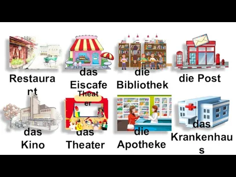 das Restaurant das Kino die Post die Bibliothek das Theater Theater