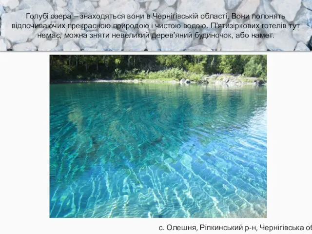 с. Олешня, Ріпкинський р-н, Чернігівська обл. Голубі озера – знаходяться вони