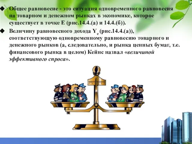 Общее равновесие - это ситуация одновременного равновесия на товарном и денежном