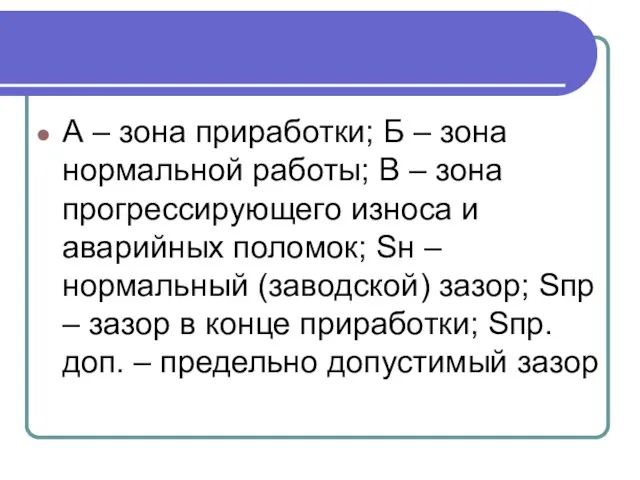 А – зона приработки; Б – зона нормальной работы; В –