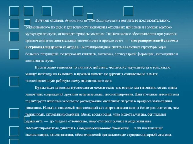 Другими словами, двигательный акт формируется в результате последовательного, согласованного по силе