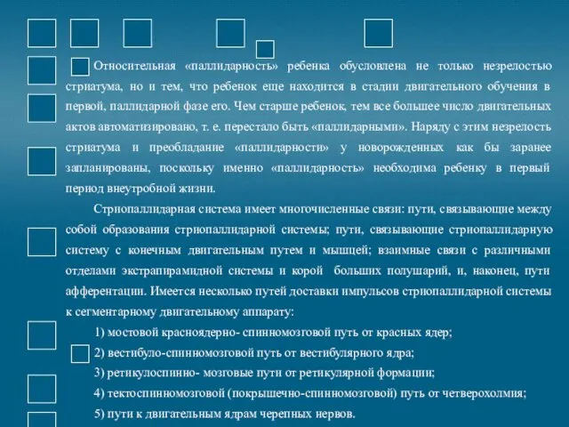 Относительная «паллидарность» ребенка обусловлена не только незрелостью стриатума, но и тем,