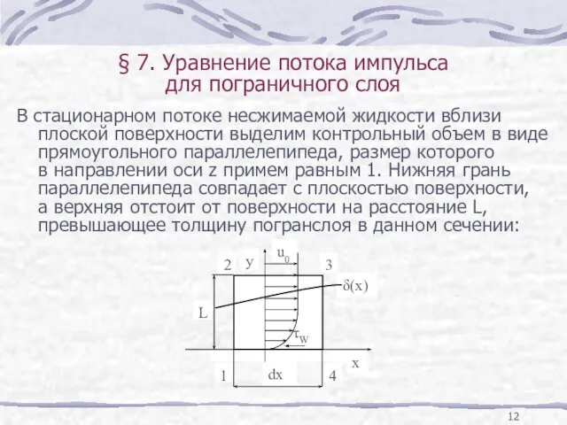 В стационарном потоке несжимаемой жидкости вблизи плоской поверхности выделим контрольный объем