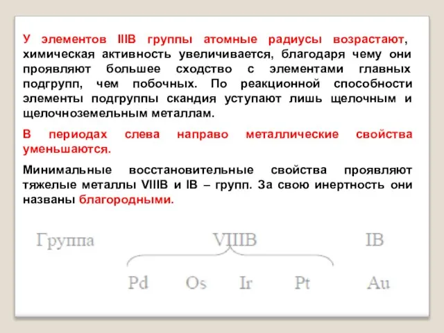 У элементов IIIВ группы атомные радиусы возрастают, химическая активность увеличивается, благодаря