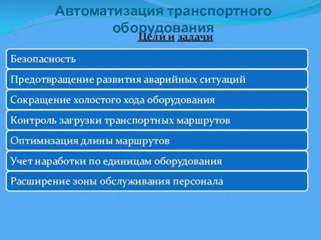 Автоматизация транспортного оборудования Цели и задачи