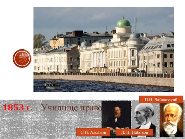 1853 г. – Училище правоведения С.И. Аксаков Д. Н. Набоков П.И. Чайковский