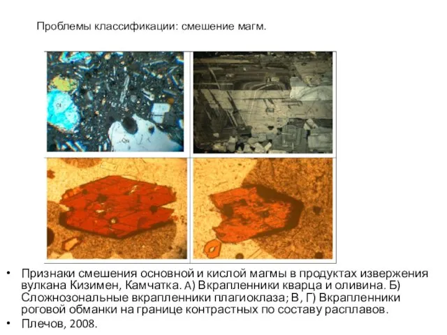 Признаки смешения основной и кислой магмы в продуктах извержения вулкана Кизимен,