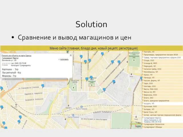 Сравнение и вывод магащинов и цен Solution