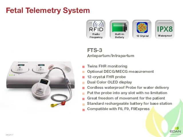 Fetal Telemetry System FTS-3 Antepartum/Intrapartum Twins FHR monitoring Optional DECG/MECG measurement