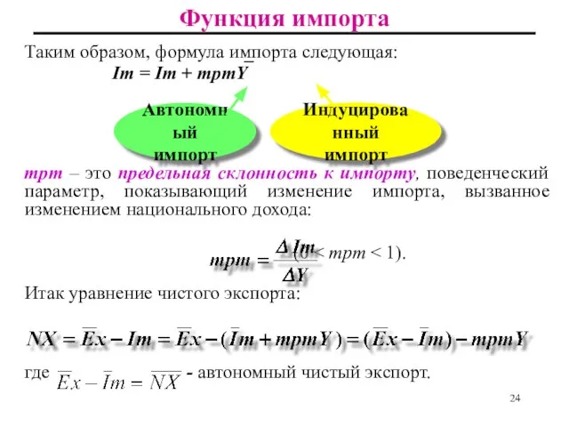 Функция импорта Таким образом, формула импорта следующая: Im = Im +