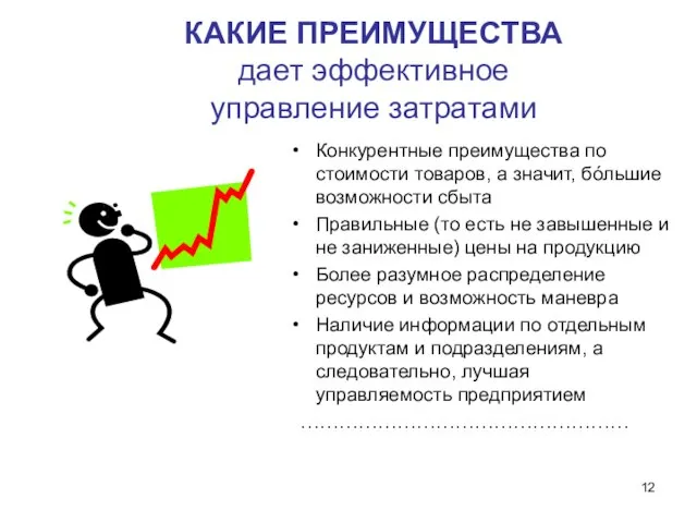 КАКИЕ ПРЕИМУЩЕСТВА дает эффективное управление затратами Конкурентные преимущества по стоимости товаров,