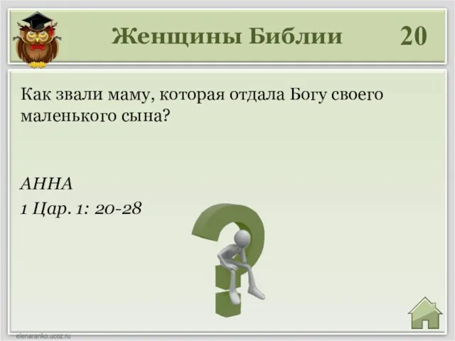 Женщины Библии 20 АННА 1 Цар. 1: 20-28 Как звали маму,