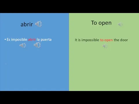 abrir Es imposible abrir la puerta To open It is impossible to open the door .