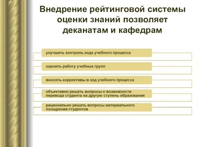 Внедрение рейтинговой системы оценки знаний позволяет деканатам и кафедрам