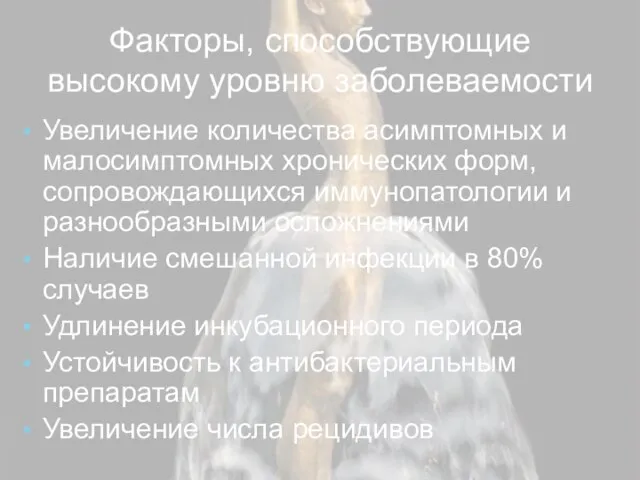 Факторы, способствующие высокому уровню заболеваемости Увеличение количества асимптомных и малосимптомных хронических