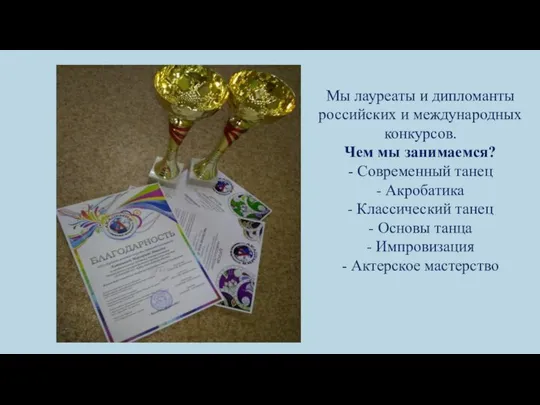 Мы лауреаты и дипломанты российских и международных конкурсов. Чем мы занимаемся?
