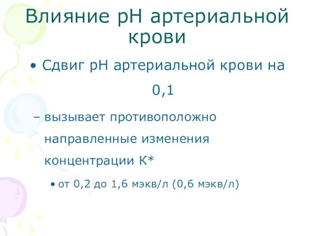 Влияние рН артериальной крови Сдвиг рН артериальной крови на 0,1 вызывает