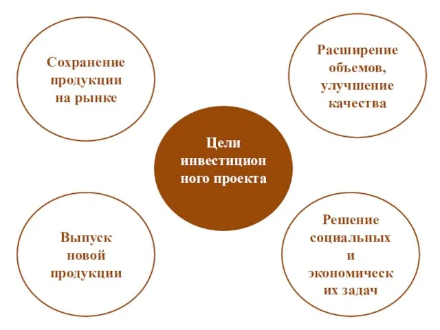 Цели инвестиционного проекта Сохранение продукции на рынке Расширение объемов, улучшение качества