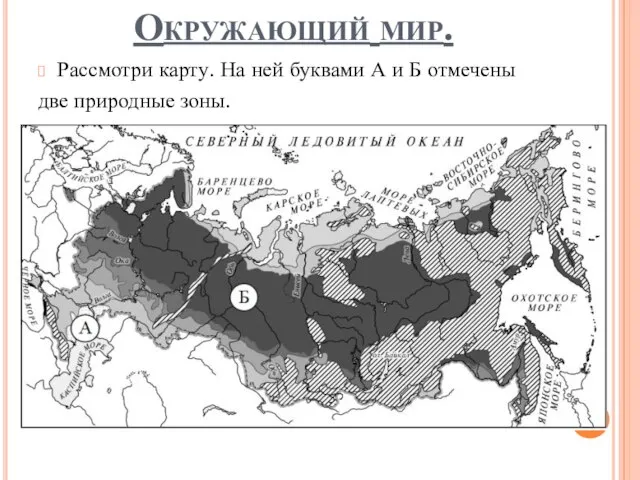 Окружающий мир. Рассмотри карту. На ней буквами А и Б отмечены две природные зоны.