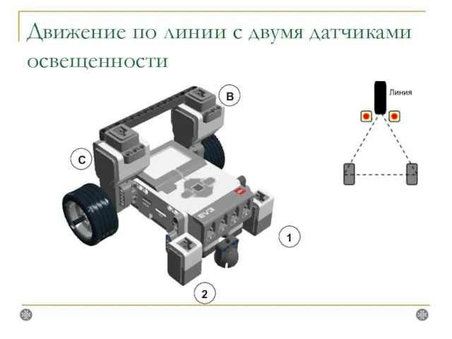 Движение по линии с двумя датчиками освещенности