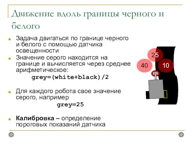 Движение вдоль границы черного и белого Задача двигаться по границе черного