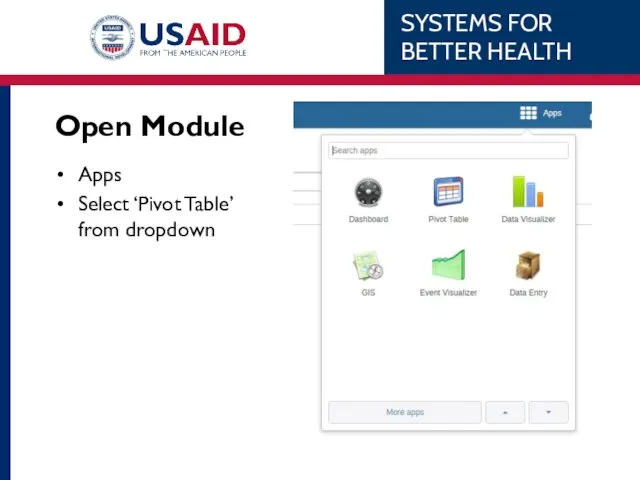 Open Module Apps Select ‘Pivot Table’ from dropdown