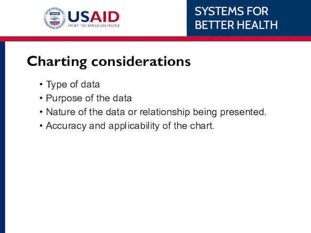 Charting considerations Type of data Purpose of the data Nature of