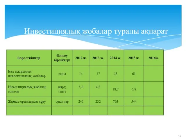 Инвестициялық жобалар туралы ақпарат