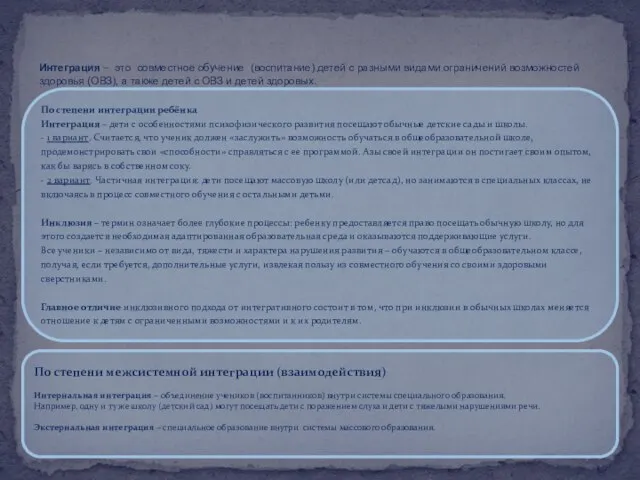 Интеграция – это совместное обучение (воспитание) детей с разными видами ограничений