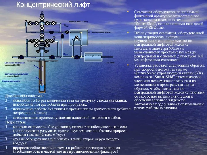 Концентрический лифт Скважины оборудуются специальной фонтанной арматурой отечественного производства и комплексами