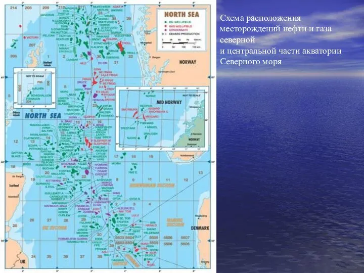 Схема расположения месторождений нефти и газа северной и центральной части акватории Северного моря