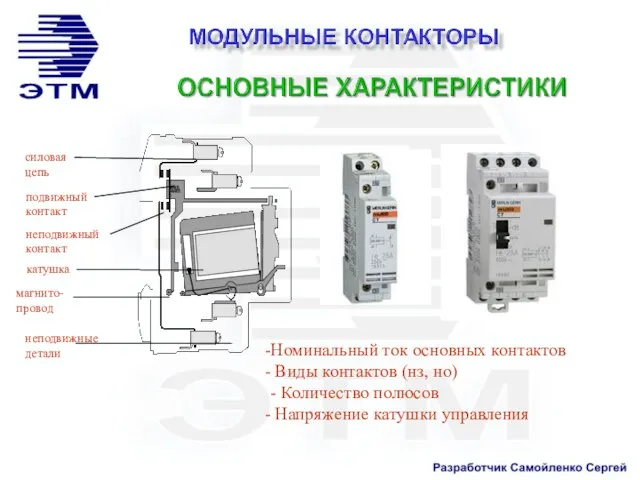 силовая цепь подвижный контакт катушка магнито- провод неподвижные детали неподвижный контакт