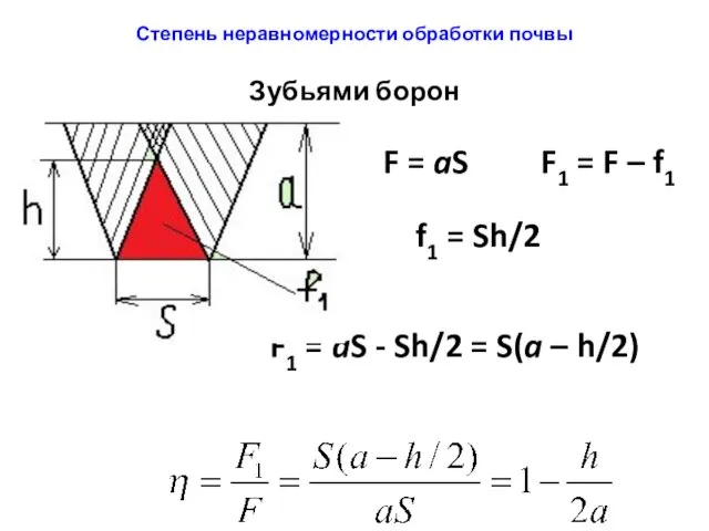 Степень неравномерности обработки почвы Зубьями борон F = aS F1 =