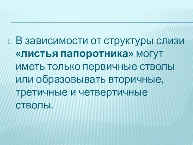 В зависимости от структуры слизи «листья папоротника» могут иметь только первичные