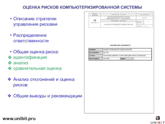 ОЦЕНКА РИСКОВ КОМПЬЮТЕРИЗИРОВАННОЙ СИСТЕМЫ Описание стратегии управления рисками Распределение ответственности Общая