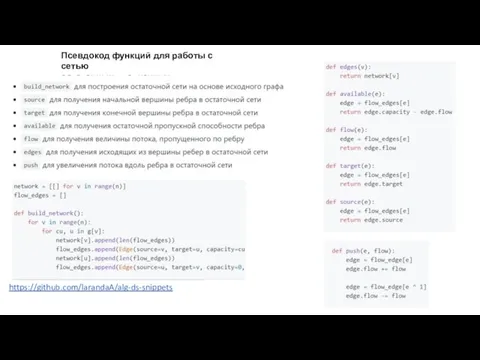 https://github.com/larandaA/alg-ds-snippets Псевдокод функций для работы с сетью остаточных пропускных способностей