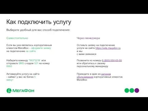 Как подключить услугу Выберете удобный для вас способ подключения: Самостоятельно Через