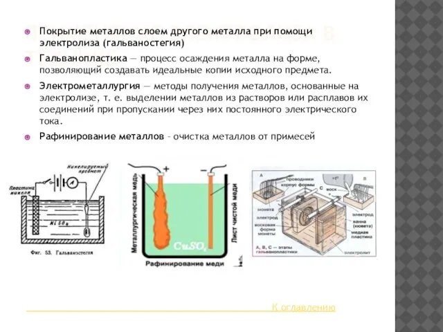 ПРИМЕНЕНИЕ ЭЛЕКТРОЛИЗА В ТЕХНИКЕ Покрытие металлов слоем другого металла при помощи