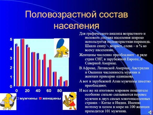 Половозрастной состав населения Для графического анализа возрастного и полового состава населения