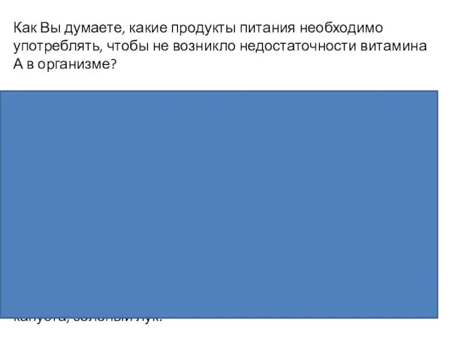 Как Вы думаете, какие продукты питания необходимо употреблять, чтобы не возникло