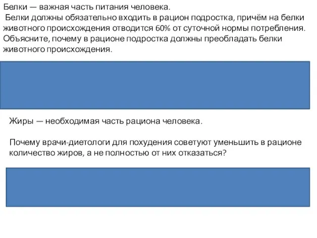 Белки — важная часть питания человека. Белки должны обязательно входить в